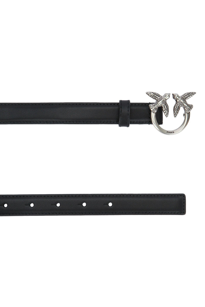 Pinko Bird-Buckle Leather Belt — Black