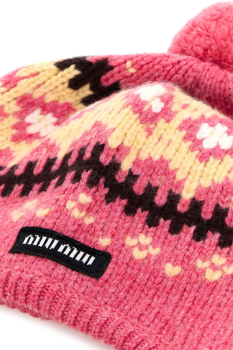 Miu Miu Hat Embroidered Wool Beanie — Pink Exterior: Virgin Beanies