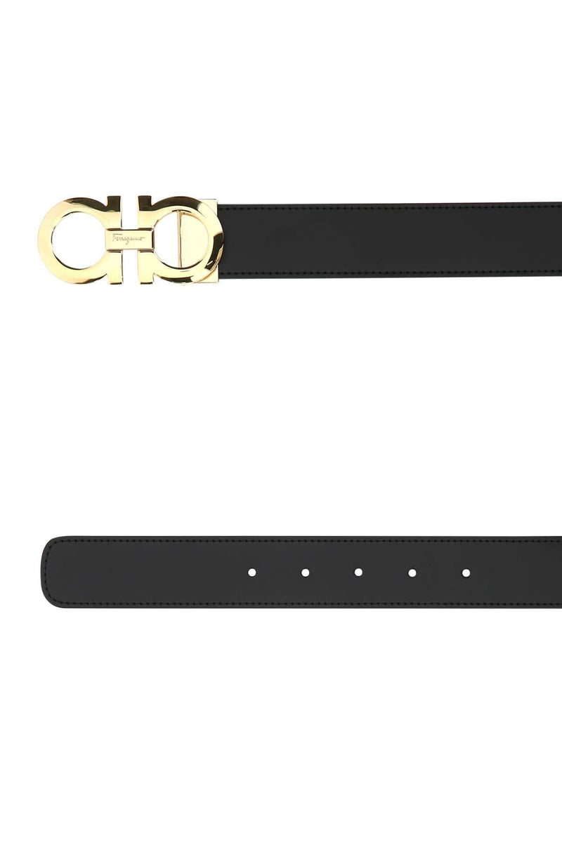 Ferragamo Logo-Buckle Leather Reversible Belt — Black