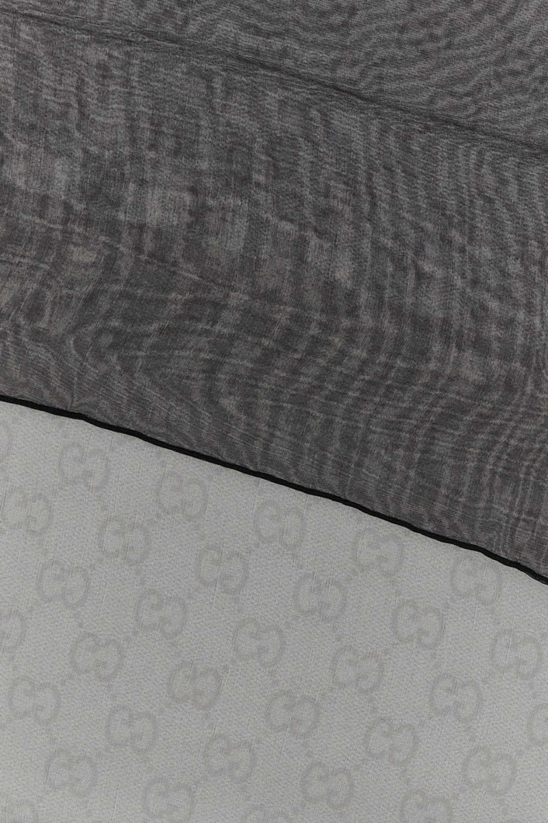 Gucci Gg Monogram Silk Chiffon Shawl — Black Exterior: Shawls