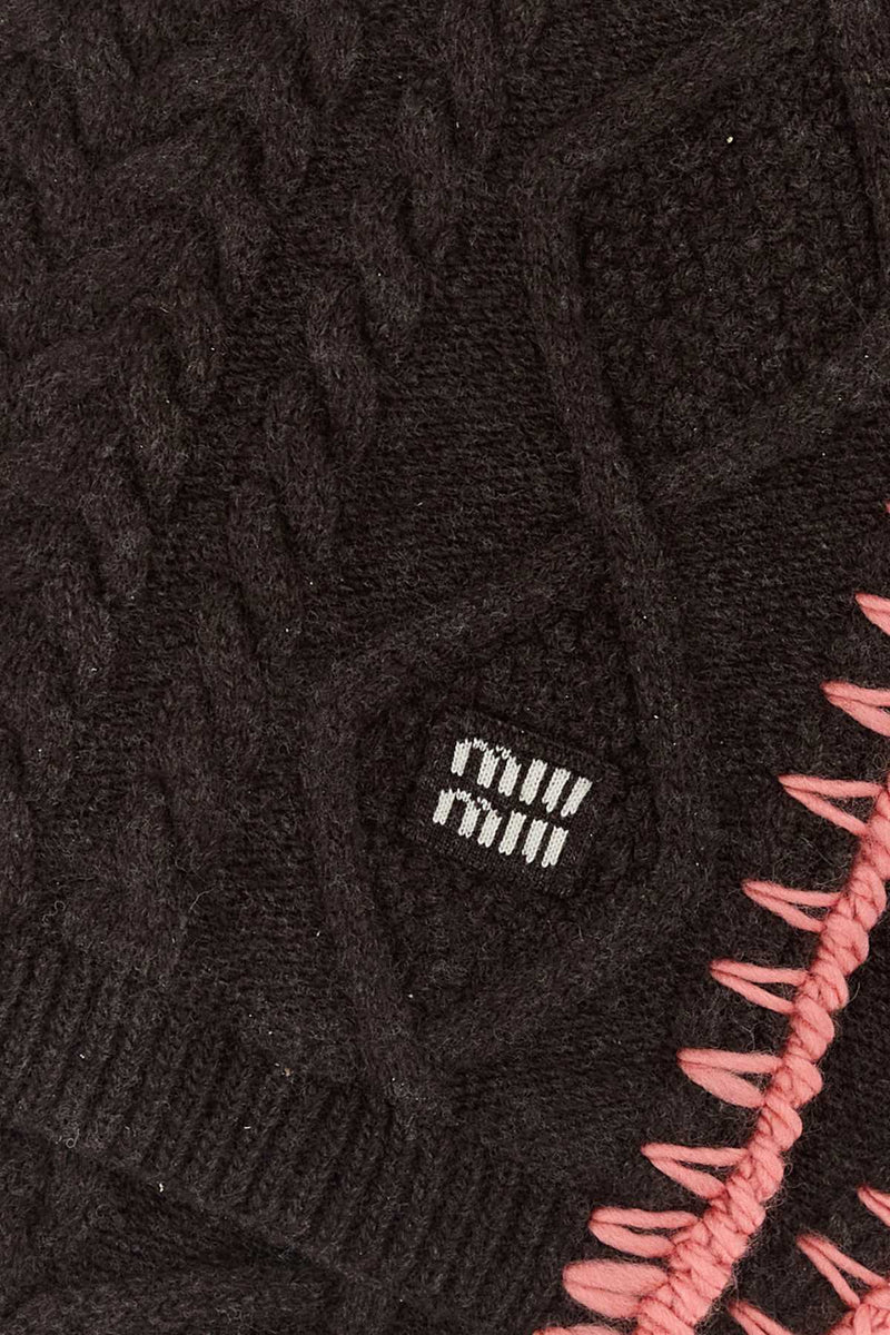 Miu Miu Virgin Wool & Cashmere Blend With Contrast Edges Scarf — Black Scarfs