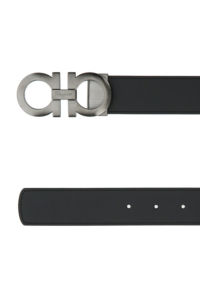 Ferragamo Double Gancini Belt — Black Calf