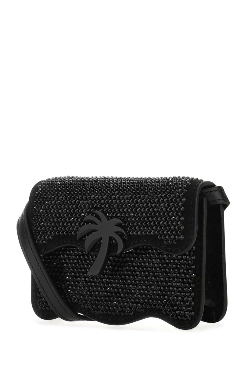 Palm Angels Sequin-Embellished Leather Crossbody Bag — Black