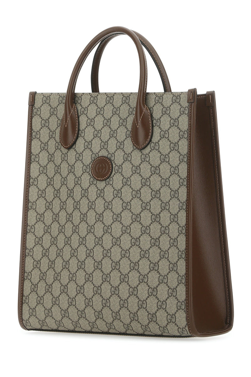 Gucci Gg Supreme Canvas And Leather Tote Bag — Beige