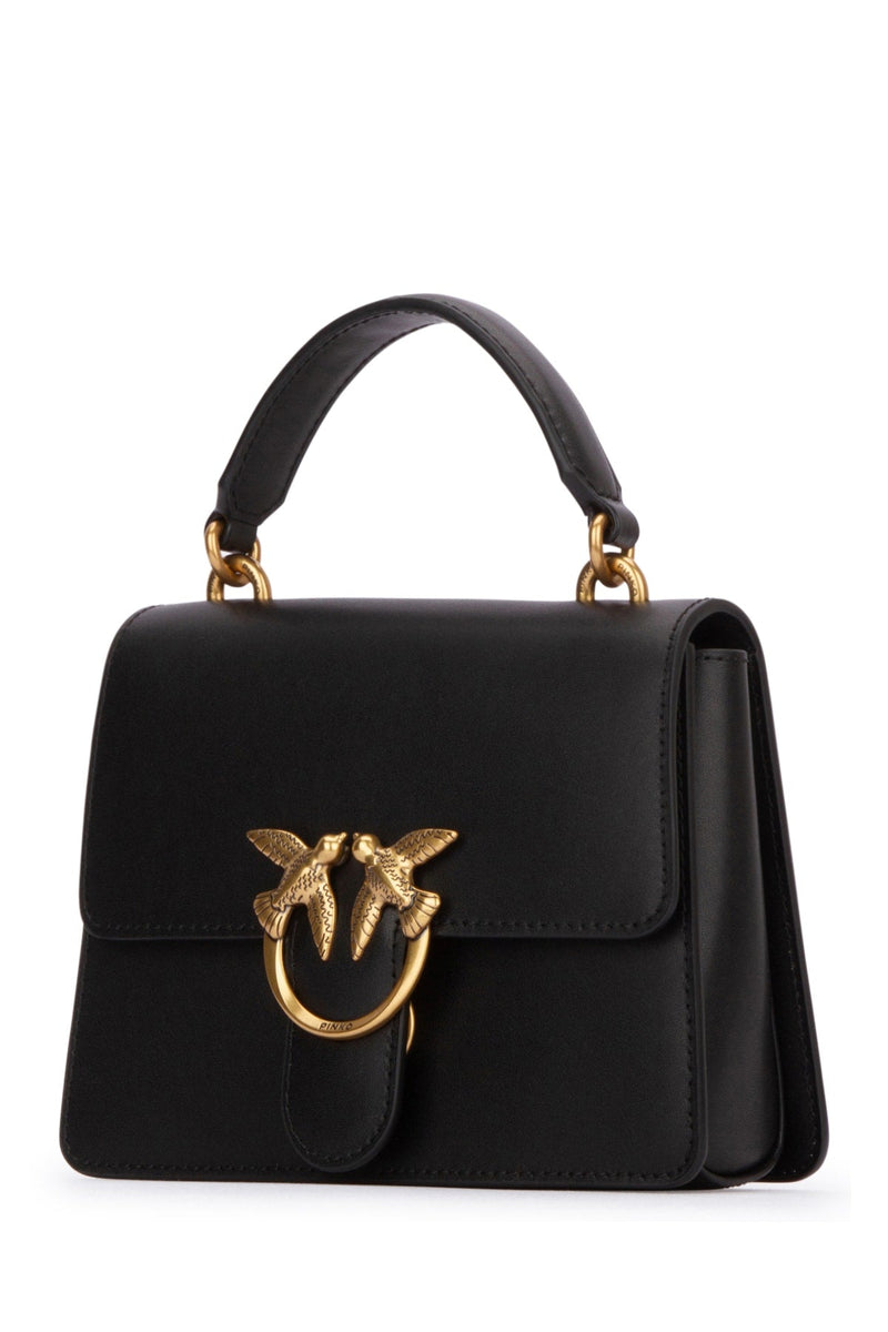 Pinko Handle Top Bag — Black Leather