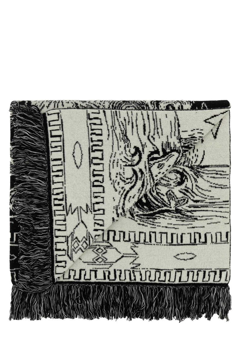 Alanui Embroidered Wool Blend Scarf — Black Exterior: Virgin Nylon Scarfs