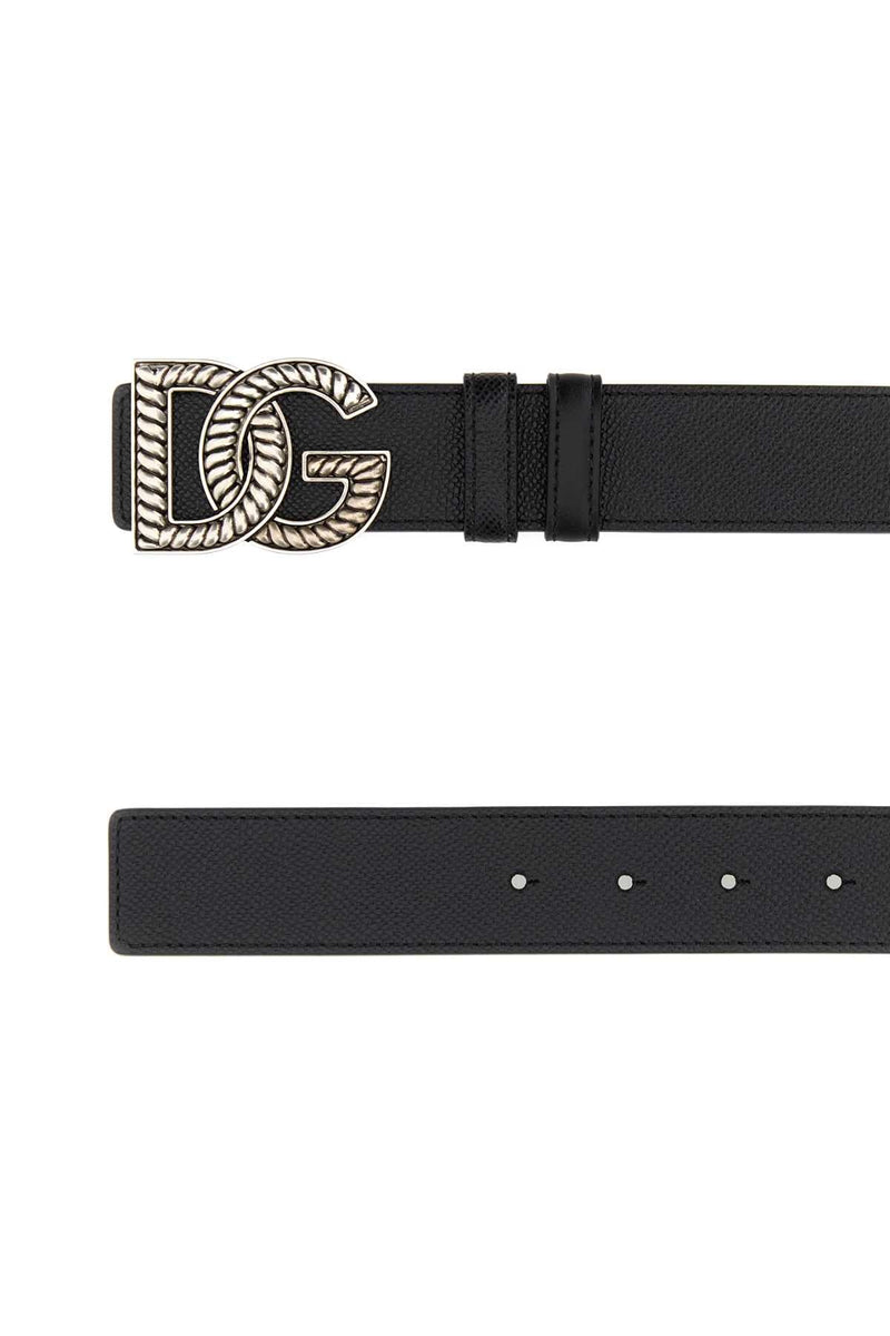 Dolce & Gabbana Logo-Buckle Leather Belt — Black Vitello