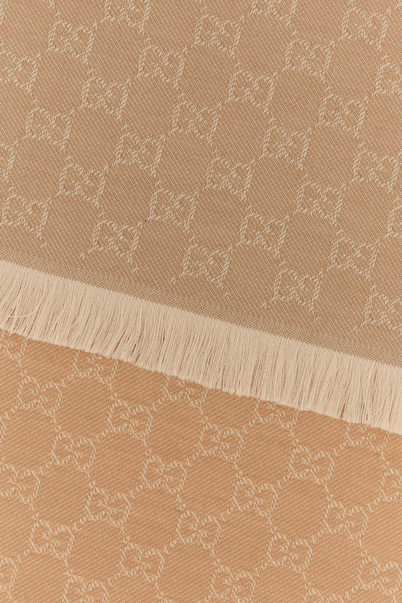 Gucci Logo-Embroidered Wool Scarf — Beige Fabric Scarfs