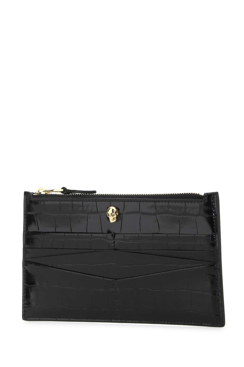 Alexander Mcqueen Crocodile-Embossed Leather Card Case — Black Cases