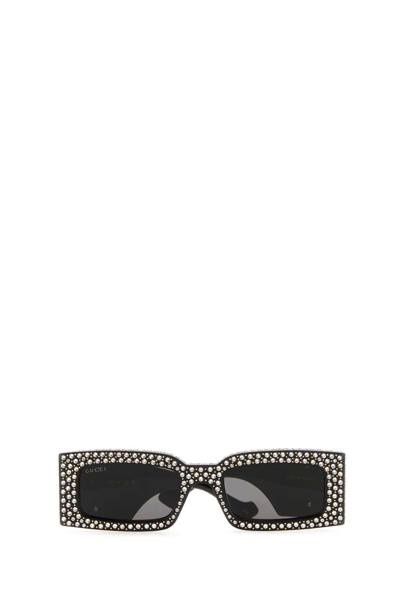 Gucci Crystal-Embellished Acetate Sunglasses — Black Exterior