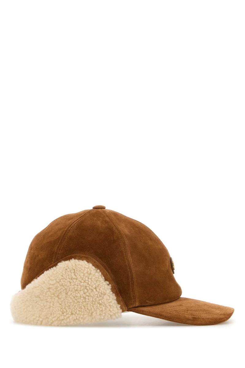 Valentino Garavani Baseball Suede With Ear Flaps Cap — Brown Caps