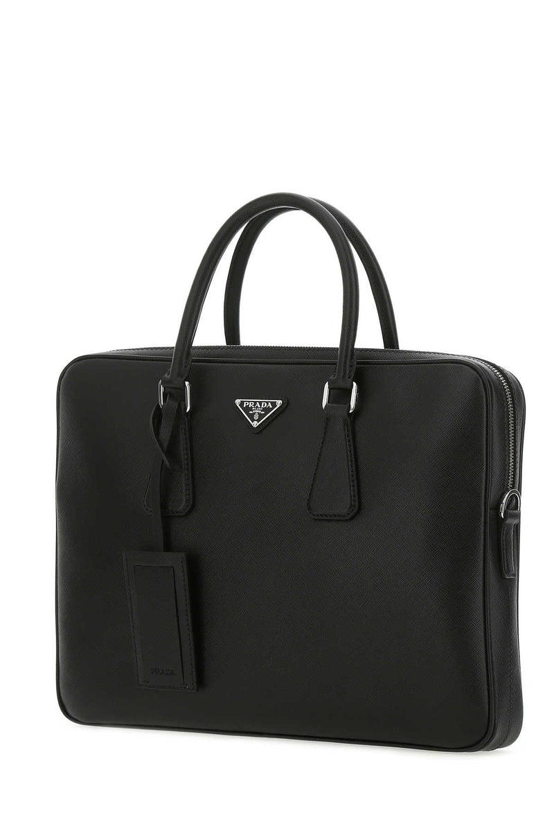 Prada Saffiano Travel Top Handle Bag — Black Vitello