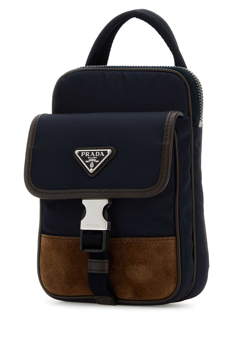 Prada Two-Tone Nylon And Suede Phone Wallet — Navy Poliammidericiclata-vitello