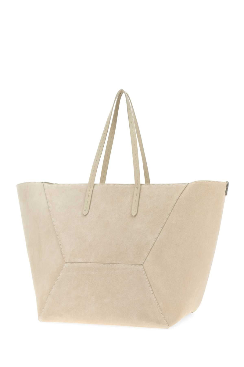 Brunello Cucinelli Geometric Suede Tote Bag — Beige