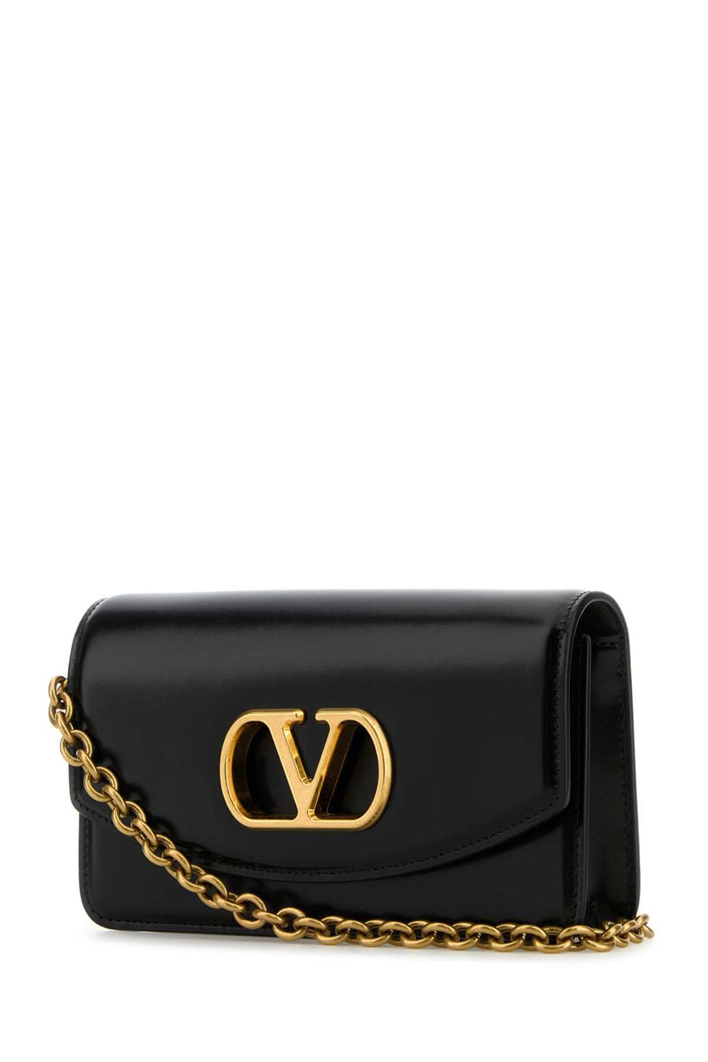 Valentino Garavani Clutch Shoulder Bag — Black Calf Leather - Bos Taurus
