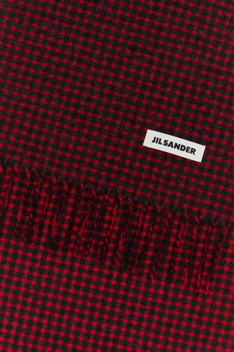 Jil Sander Houndstooth Wool Scarf — Red Exterior: Virgin Scarfs