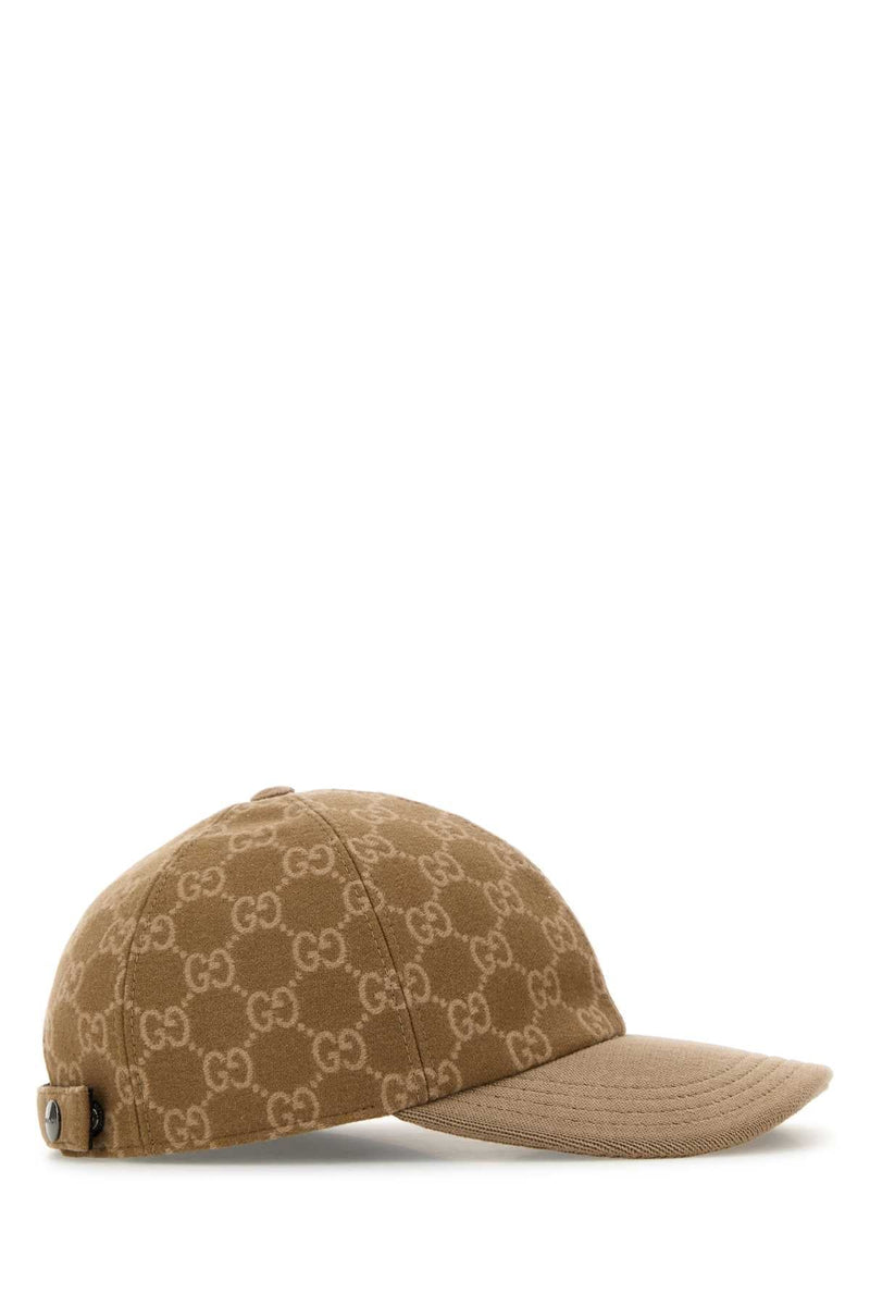 Gucci Hat Gg Embroidered Wool Baseball Cap — Beige T Caps