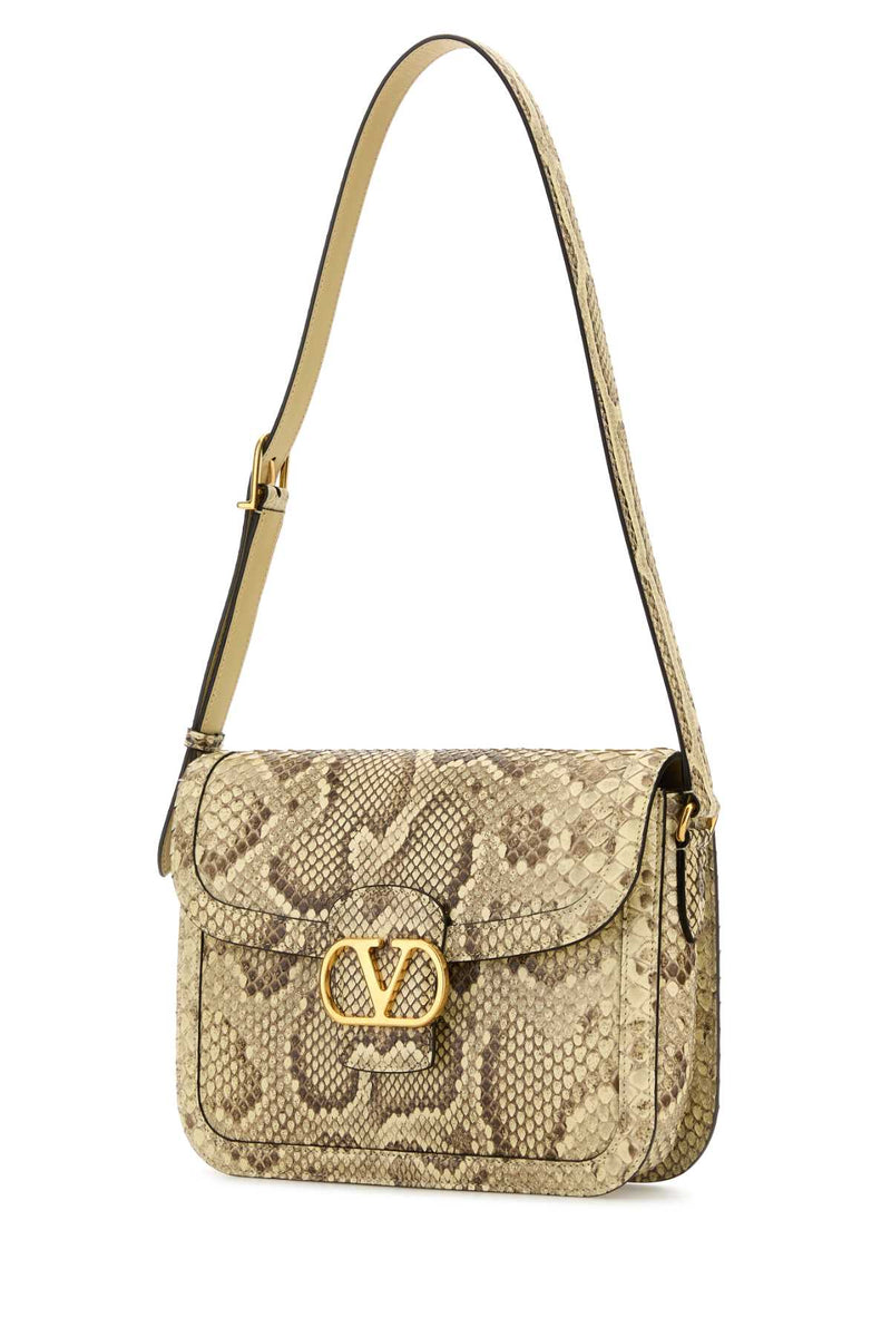 Valentino Garavani Python-Print Leather Shoulder Bag — Beige