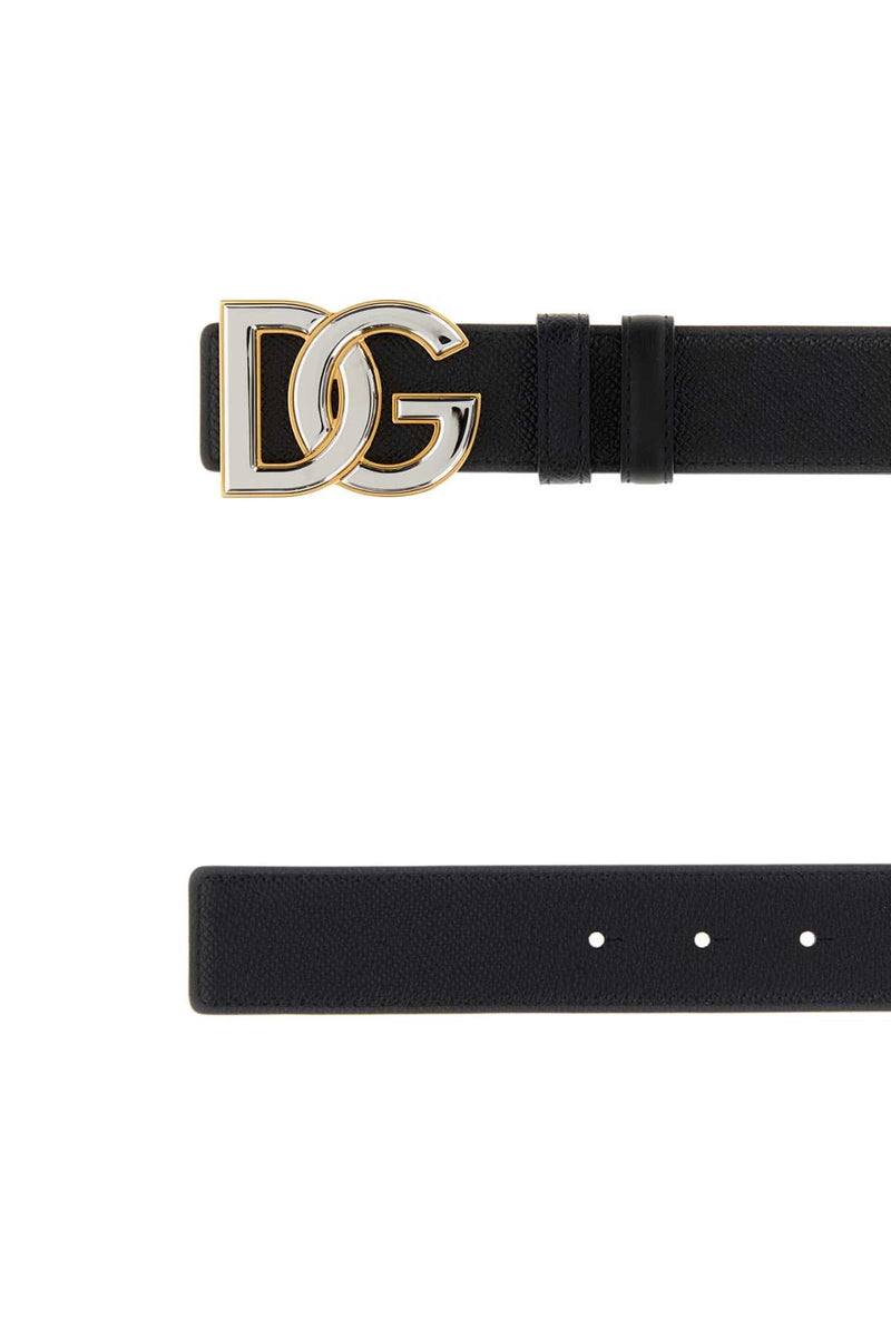 Dolce & Gabbana Logo Buckle Leather Belt — Black Exterior