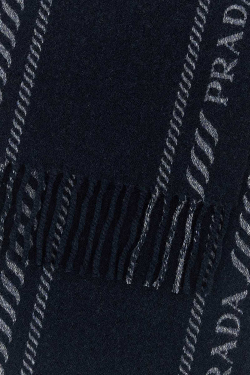 Prada Wool-Blend Fringed Scarf — Navy Exterior: Wool Cashmere Scarfs