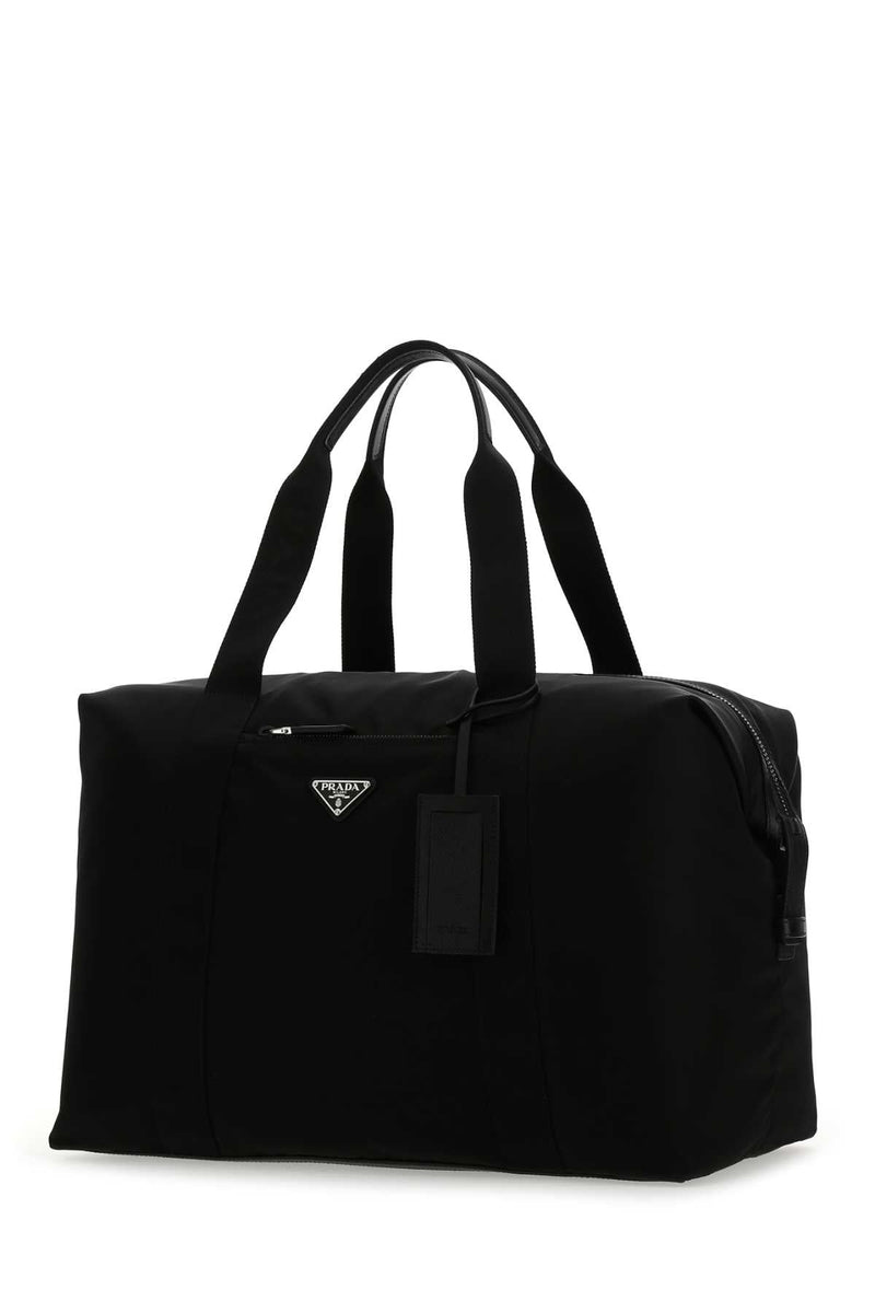 Prada Recycled Nylon & Calf Leather Top Handle Bag — Black Poliammidericiclata-vitello