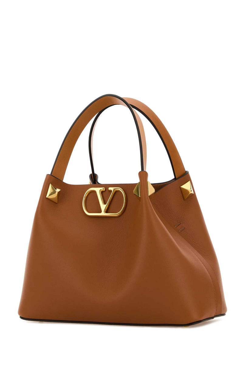 Valentino Garavani Tote Shoulder Bag — Brown Calf Leather - Bos Taurus