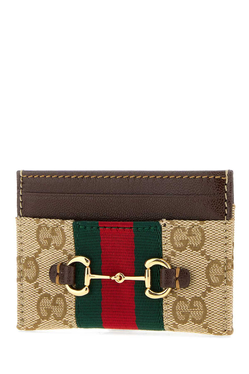 Gucci Gg Canvas With Web Stripe Card Case — Beige Wallet