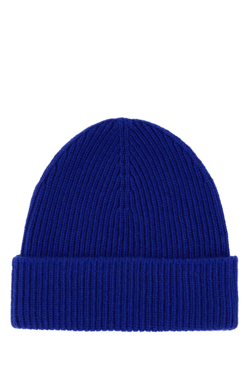 Burberry Cuffia Cashmere Ribbed Beanie — Blue Exterior: Beanies