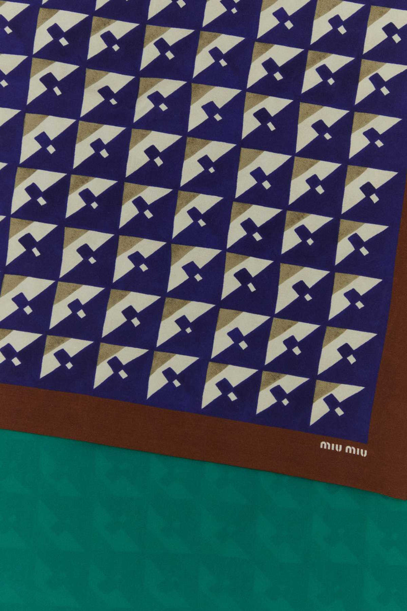Miu Miu Printed Silk Foulard Scarf — Navy Exterior: Scarfs