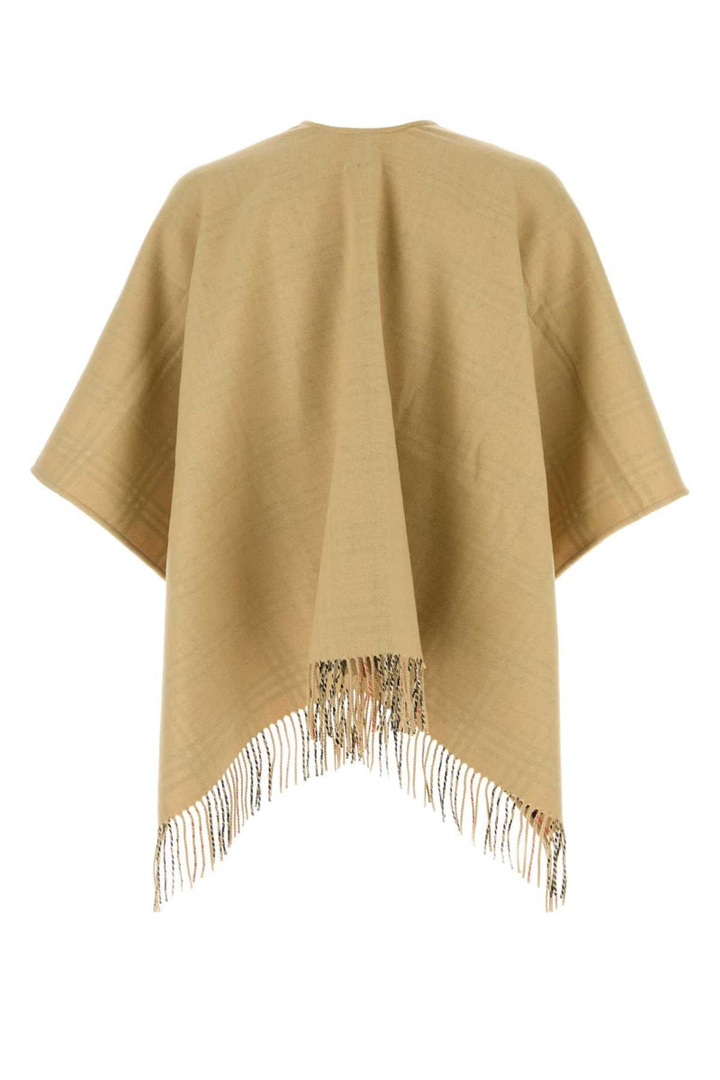 Burberry Wool With Fringe And Reversible Check Lining Shawl — Beige Exterior: Shawls