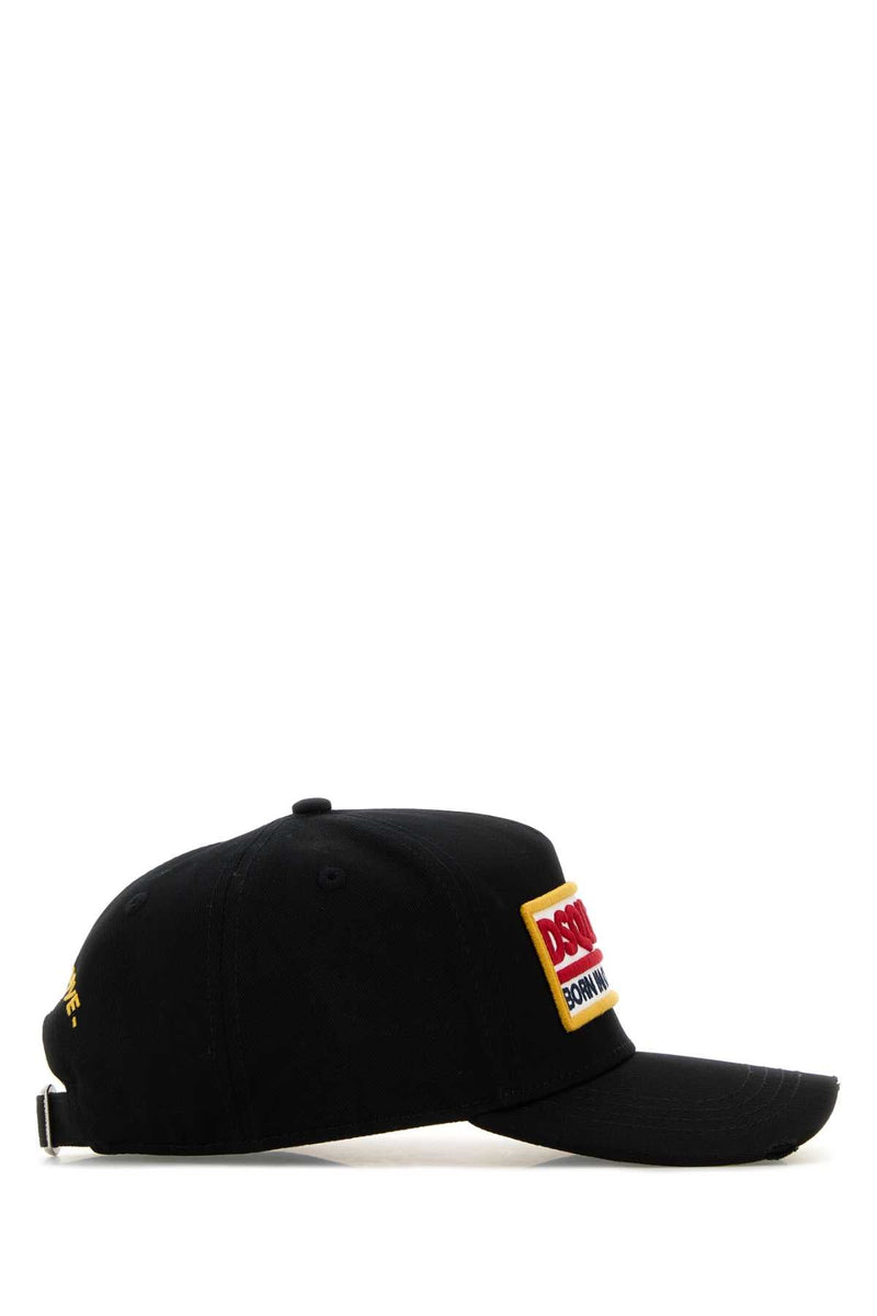 Dsquared2 Hat Logo-Embroidered Cotton Baseball Cap — Black Exterior: Caps
