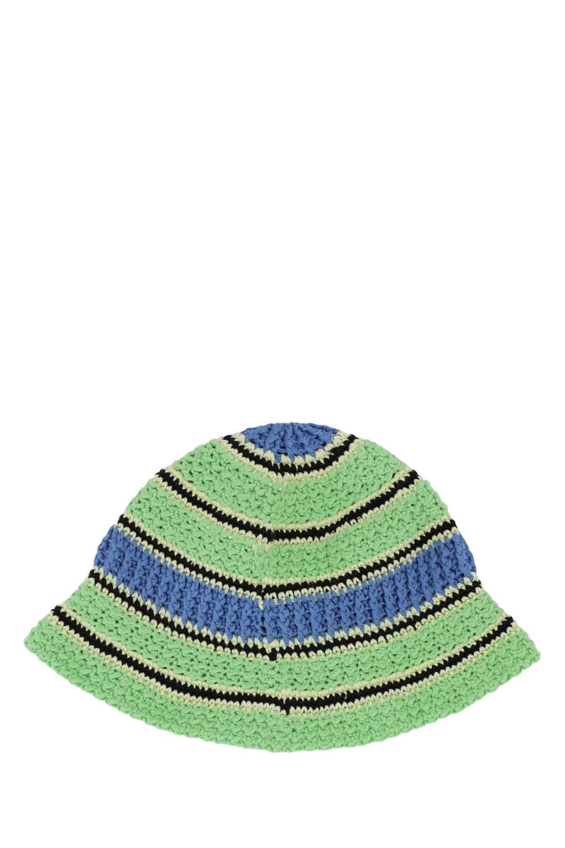 Stella Mccartney Crochet-Knit Striped Bucket Hat — Green Exterior: Cotton