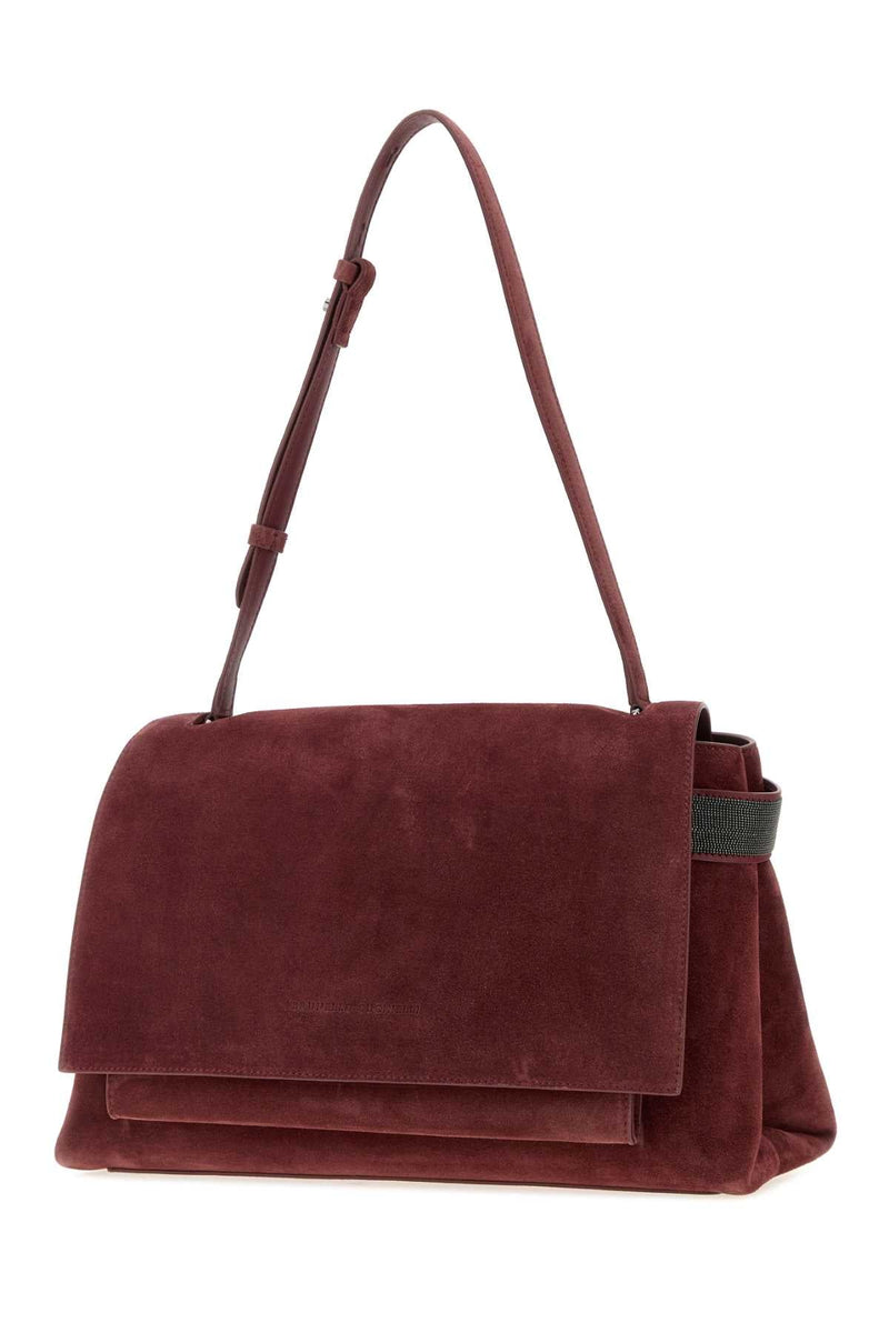 Brunello Cucinelli Suede Shoulder Bag — Burgundy
