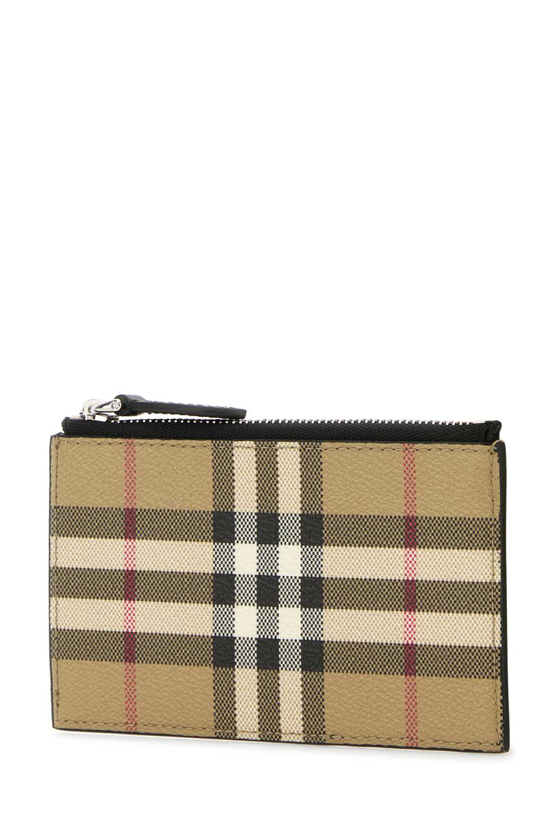 Burberry Printed Check Canvas Card Case — Beige Wallet