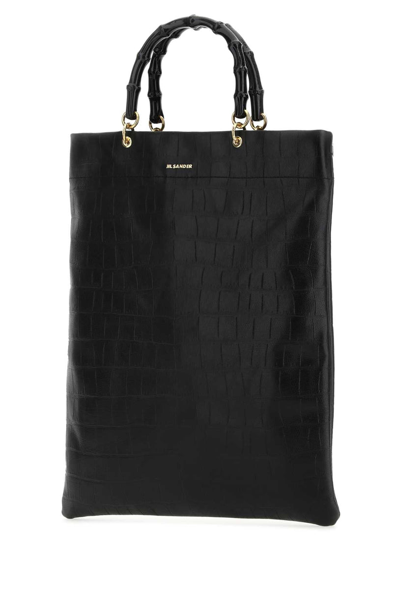 Jil Sander Crocodile-Embossed Leather Tote Bag — Black