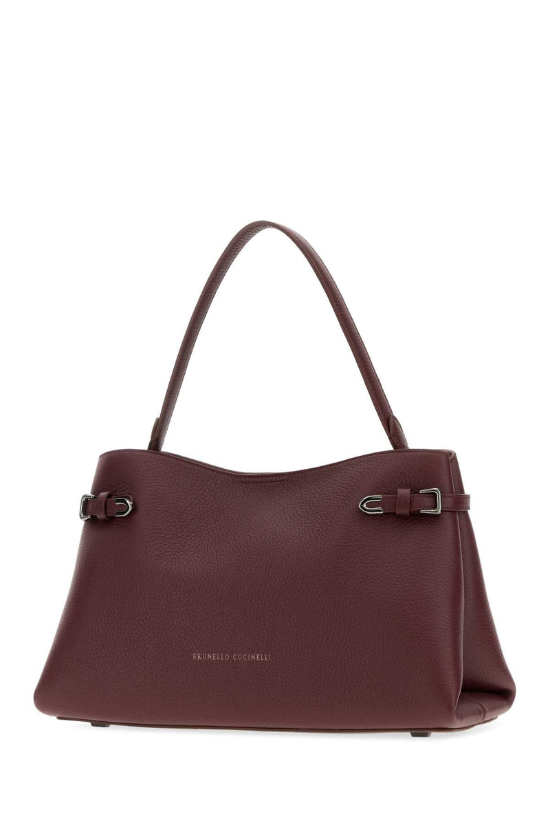 Brunello Cucinelli Scottish Red Deer Leather Shoulder Bag — Purple