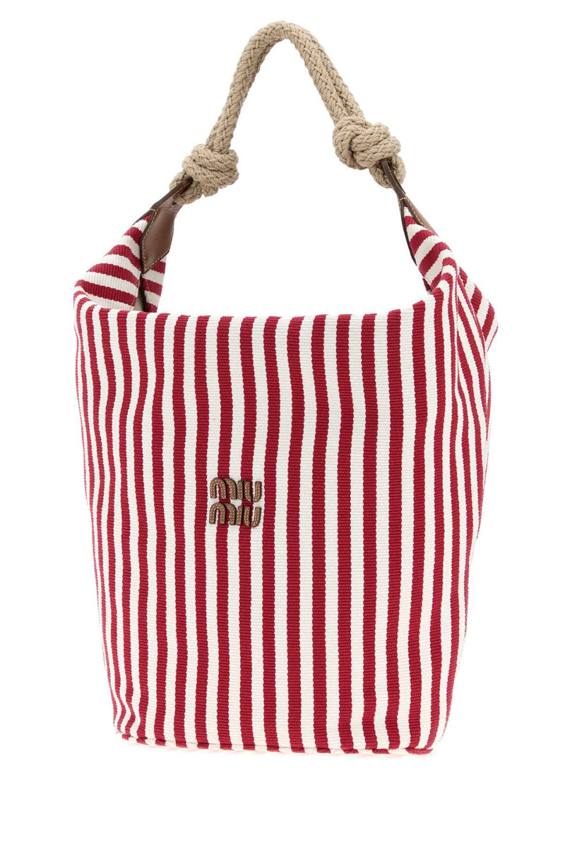 Miu Miu Striped Canvas Bucket Bag — Red
