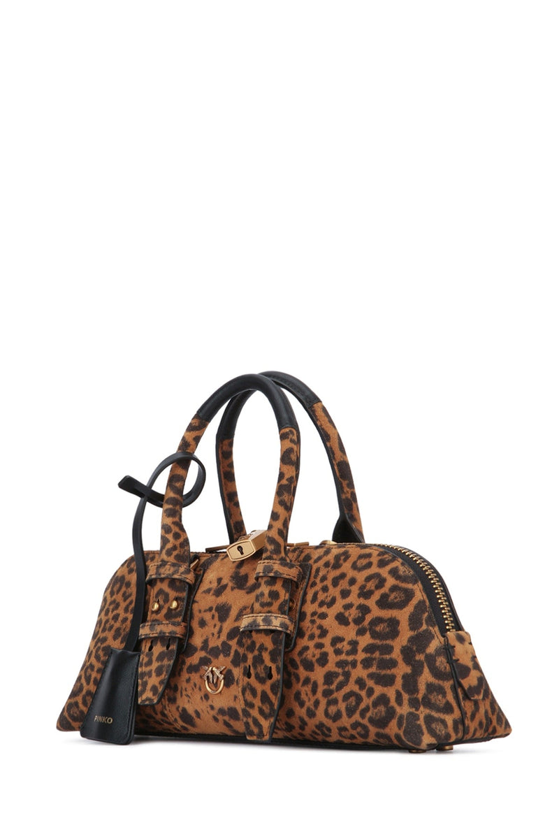 Pinko Bowling Shoulder Bag — Brown Suede