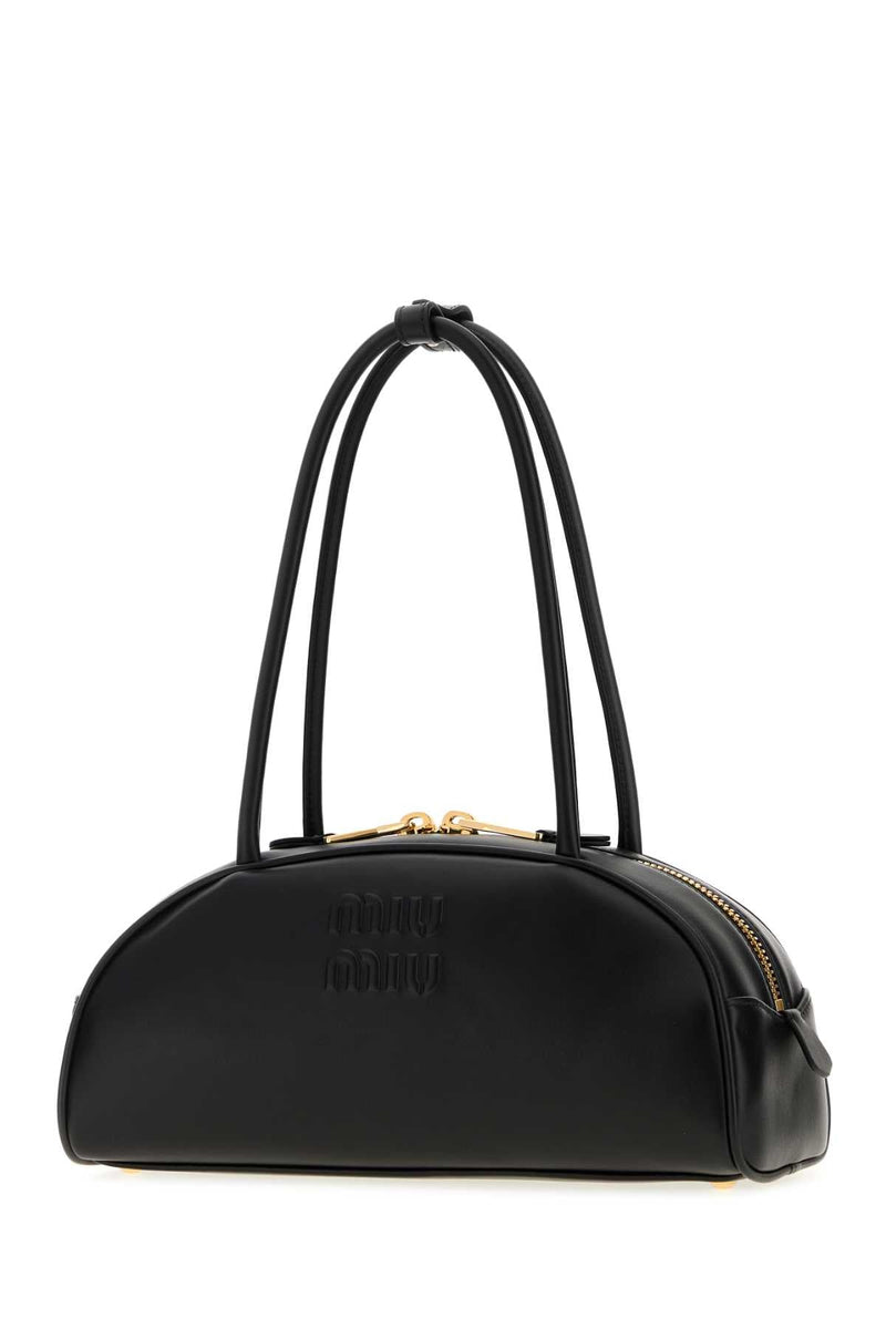 Miu Miu Embossed Logo Leather Shoulder Bag — Black