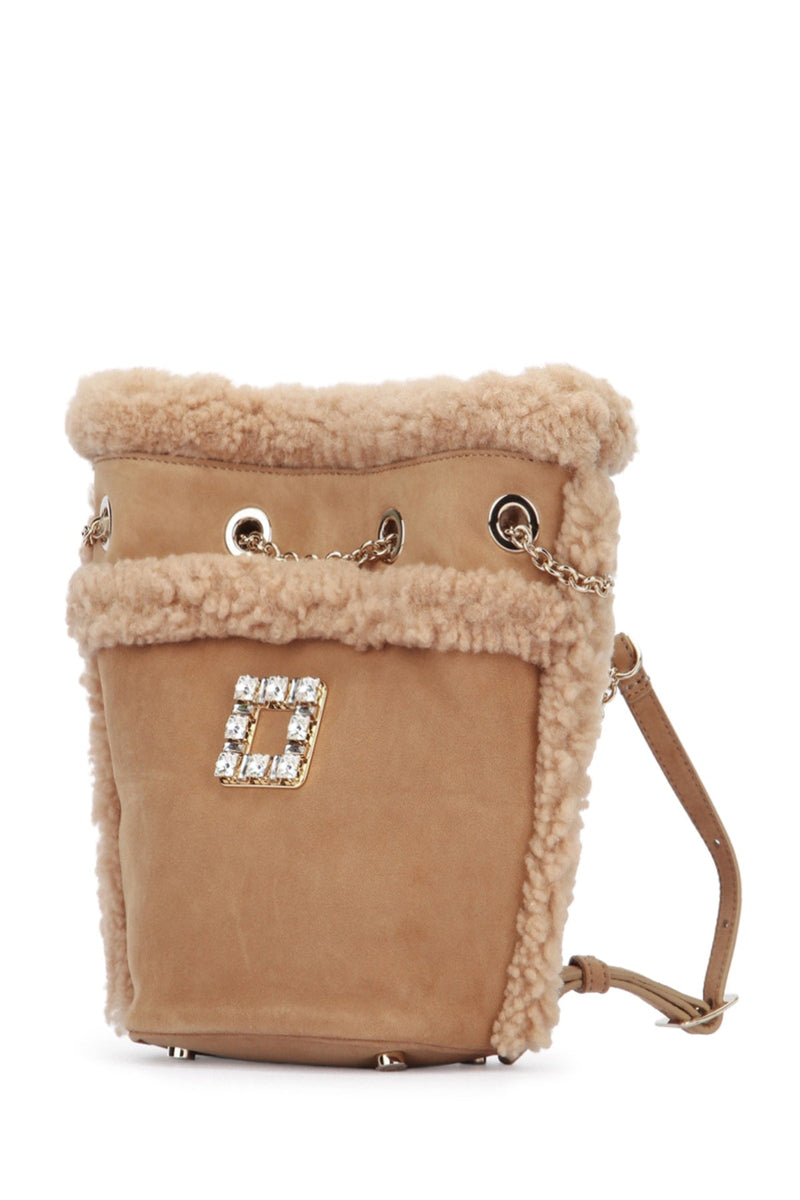 Roger Vivier Mano Bucket Bag — Beige Suede
