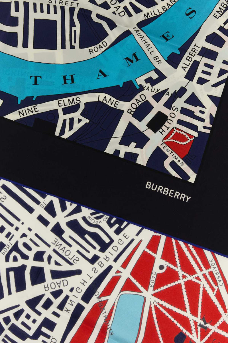 Burberry Logo & Geometric Silk Scarf — Multicolor Exterior: Scarfs