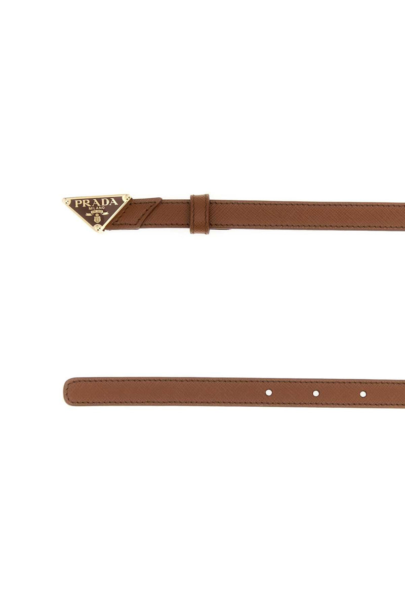 Prada Triangle Logo Leather Belt — Cognac Exterior