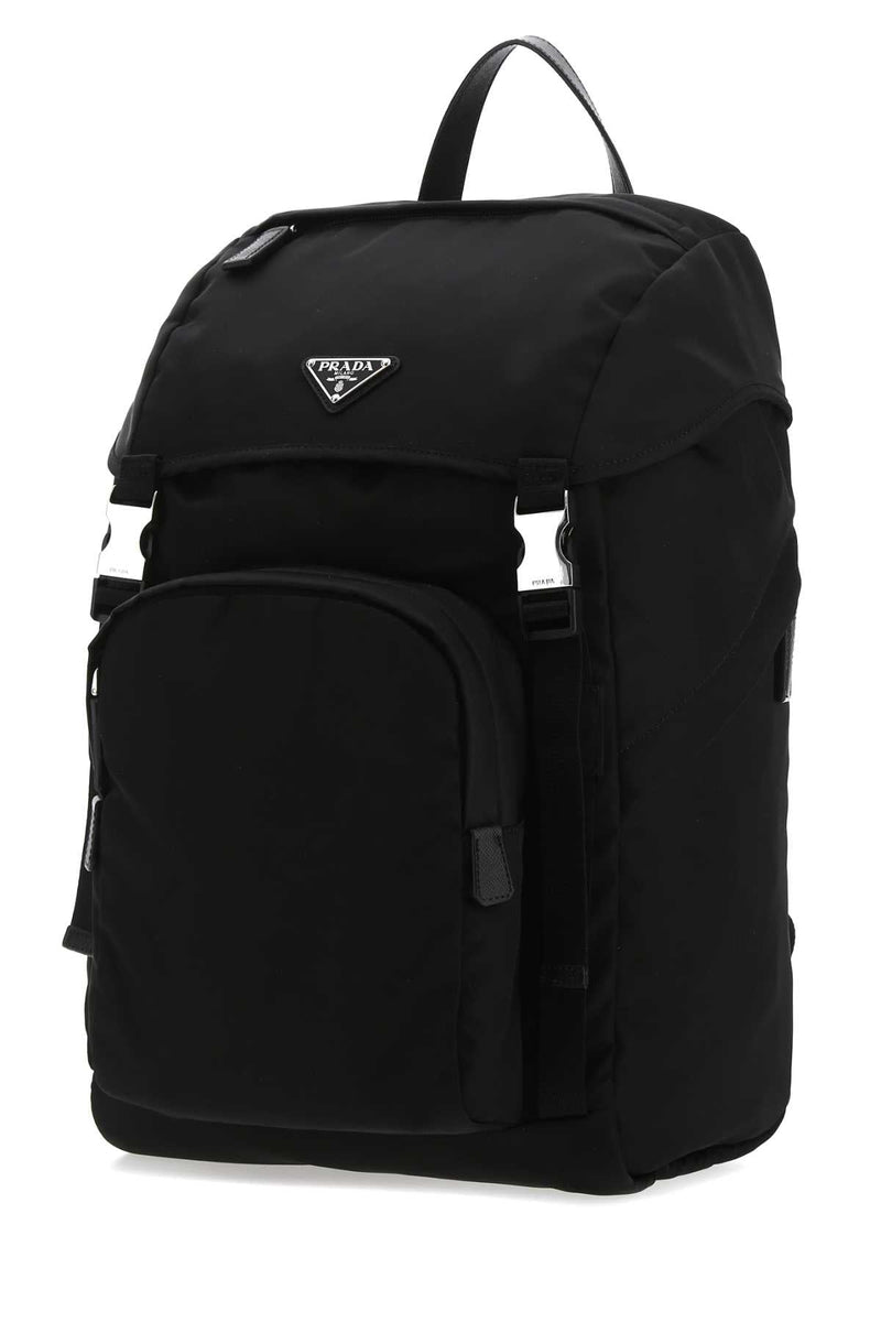 Prada Re-Nylon And Calfskin Backpack — Black Poliammidericiclata-vitello