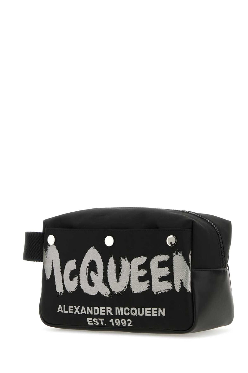 Alexander Mcqueen Graffiti Logo Beauty Case — Black Travel Wallets