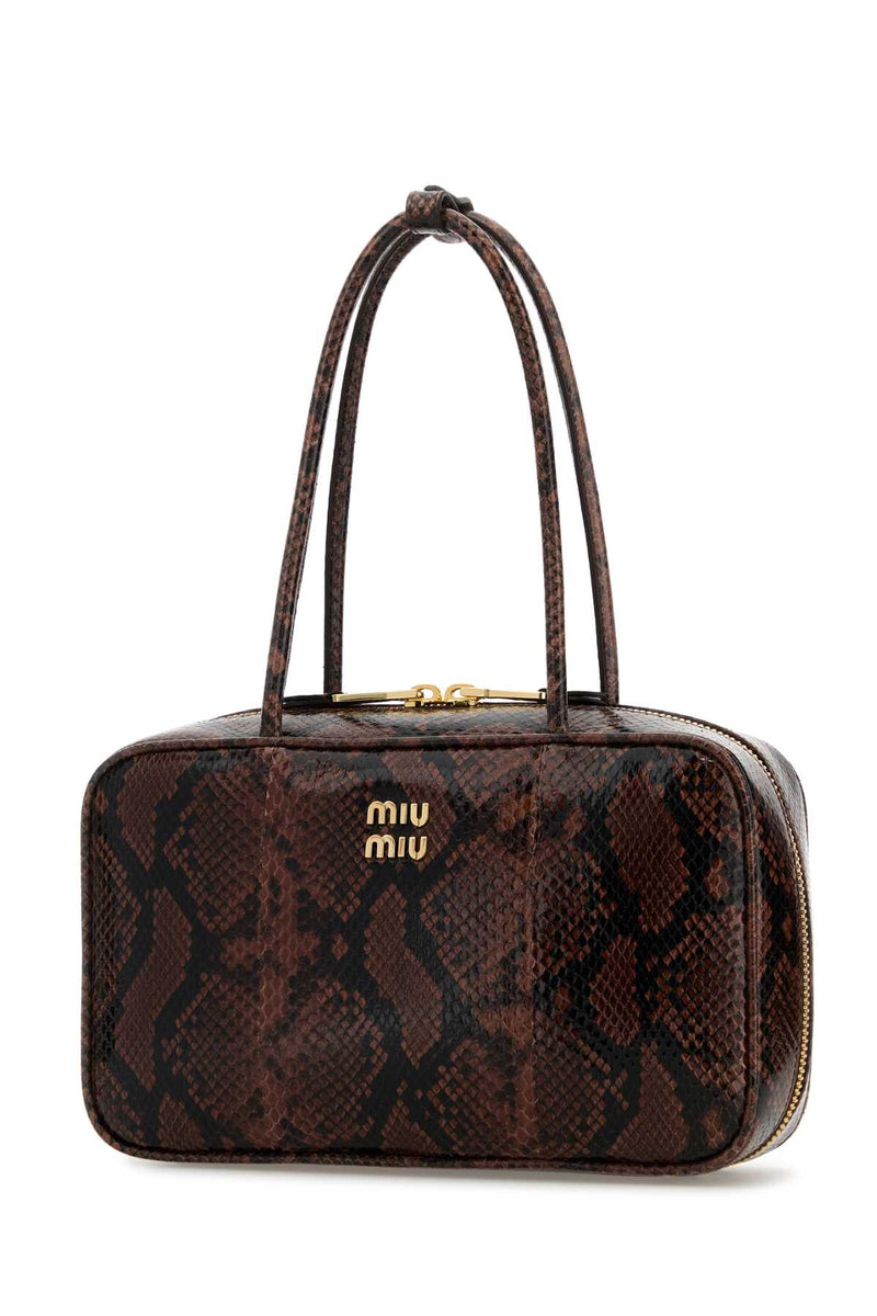 Miu Miu Python-Print Leather Shoulder Bag — Brown Homalopsisbuccata
