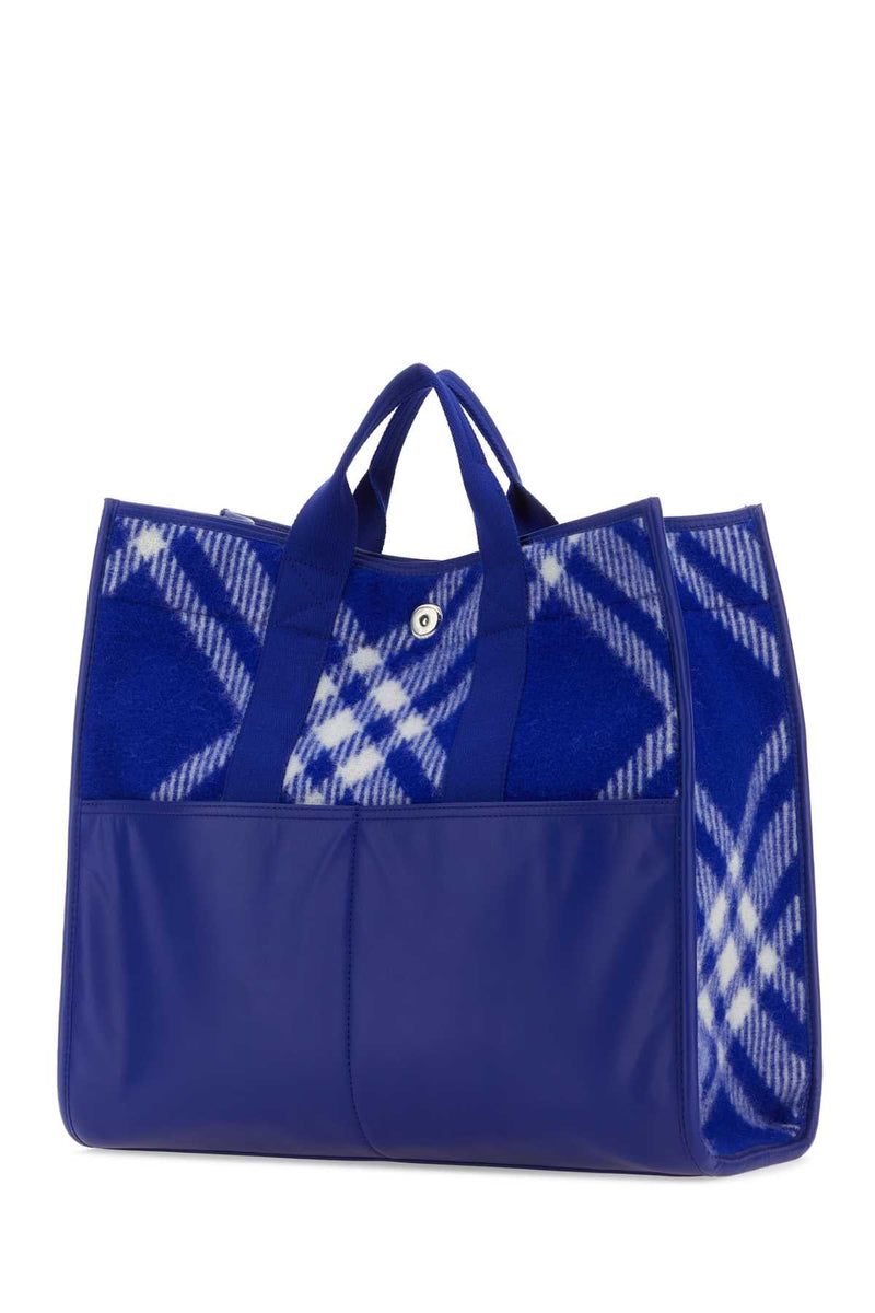 Burberry Embroidered Wool & Leather Tote Bag — Blue