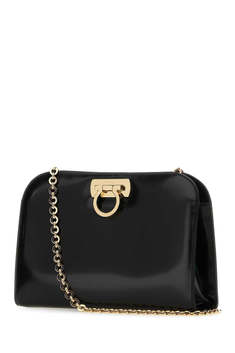 Ferragamo Gold-Plated Gancio Clasp Clutch — Black