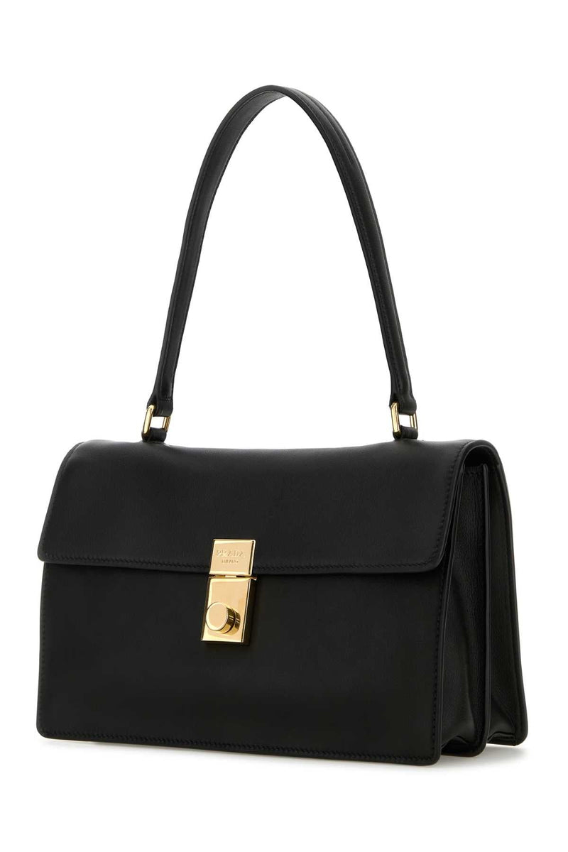 Prada Vitello Leather Shoulder Bag — Black
