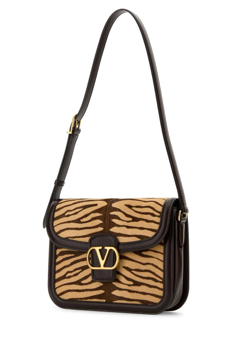 Valentino Garavani Zebra-Print Calf Hair Shoulder Bag — Beige
