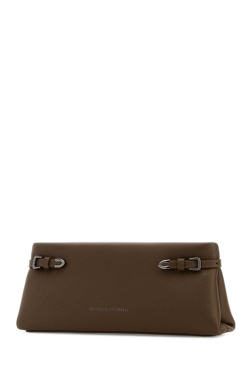 Brunello Cucinelli Scottish Red Deer Leather Clutch — Brown